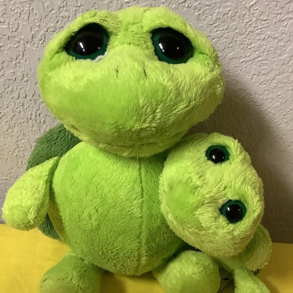 Green Plush Turtle Mommy with Attached Baby - Picture 1 of 9